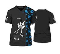 Dog Groomer Salon Pet Store Work Uniforms 3D Printed Men/Women T-Shirts Unisex Animals Grooming Workwear Round Neck Short Sleeve Pullover Tops(No Zipper/Buttons)