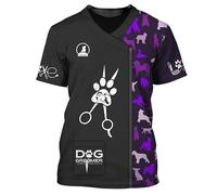 Dog Groomer Salon Pet Store Work Uniforms 3D Printed Men/Women T-Shirts Unisex Animals Grooming Workwear Round Neck Short Sleeve Pullover Tops(No Zipper/Buttons)