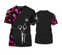 Dog Groomer Salon Pet Store Work Uniforms 3D Printed Men/Women T-Shirts Unisex Animals Grooming Workwear Round Neck Short Sleeve Pullover Tops(No Zipper/Buttons)