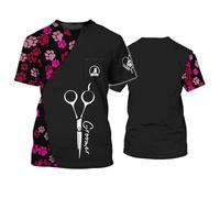 Dog Groomer Salon Pet Store Work Uniforms 3D Printed Men/Women T-Shirts Unisex Animals Grooming Workwear Round Neck Short Sleeve Pullover Tops(No Zipper/Buttons)