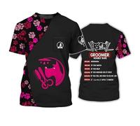 Dog Groomer Salon Pet Store Work Uniforms 3D Printed Men/Women T-Shirts Unisex Animals Grooming Workwear Round Neck Short Sleeve Pullover Tops(No Zipper/Buttons)