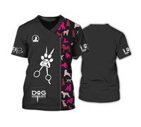 Dog Groomer Salon Pet Store Work Uniforms 3D Printed Men/Women T-Shirts Unisex Animals Grooming Workwear Round Neck Short Sleeve Pullover Tops(No Zipper/Buttons)