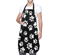 Dog Grooming Apron Waterproof Dog Animal Paws Print Apron for Women Men. Adjustable Neck & with 2 Pockets Suitable for Home Kitchen Baking Grill Bistro Chef.