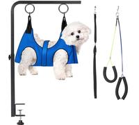 Dog Grooming Arm, Adjustable Pet Grooming Arm with Clamp for Small and Medium Dogs,Grooming Loop and No Sit Haunch Holder (Black, 44" H Arm + Heavy Duty Clamp + Hammock)