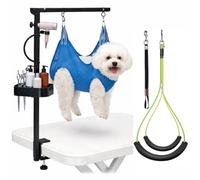 Dog Grooming Arm for Table, 26" - 40" Adjustable Height, Includes Clamp, Hammock, No-Sit Nooses, Home/Salon Use Foldable Pet Grooming Kit for Small and Medium Pets for Nail Trimming & Drying