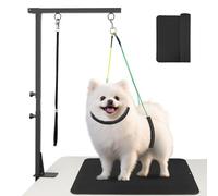 Dog Grooming Arm with Clamp, 38.5" Adjustable Pet Grooming Table Arm with Non-Slip Mat Pad, Foldable Dog Grooming Stand with Loop Noose and No-Sit Haunch Holders for Small Medium Dogs at Home