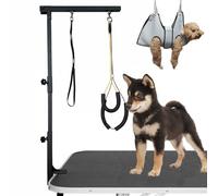 Dog Grooming Arm with Pet Grooming Hammock, 36” Dog Grooming Table Arm Height Adjustable Two No Sit Haunch Holder Three Section Design Suitable for Medium, Small Dogs, and Cats