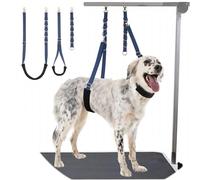 Dog Grooming Belly Strap - 3PCS Grooming Restraint Set Adjustable Belly Band Loops Strap with Padded Support & Loop Extension Straps Pet Grooming Harness Kit for Dogs (Royal Blue)