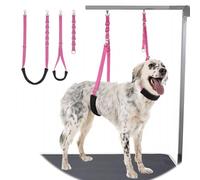 Dog Grooming Belly Strap - 3PCS Grooming Restraint Set Adjustable Belly Band Loops Strap with Padded Support & Loop Extension Straps Pet Grooming Harness Kit for Dogs (Pink)