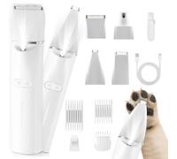 Dog Grooming Clipper Kit, 4 in 1 LED Light Low Noise Dog Paw Trimmer & Nail Grinder, 2 Speeds Adjustable Dog Grooming Kit for Cats Dogs