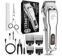Dog Grooming Clippers Professional for Thick Hair, Full Metal Body Black Ceramic Blade LED Display Low Noise Rechargeable Cordless Dog Grooming Kit