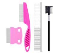 Dog Grooming Comb, Pack of 4, Pet Comb, Improved Dog Grooming Comb, Multifunctional Flea Brush, Dog Comb for Knots, Scab, Floating Hair, Fleas, Pet Flea Comb, Fine Tooth Comb, Dog