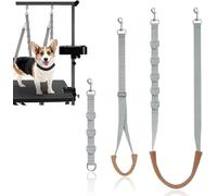 Dog Grooming Harness, 3 PCS Adjustable Dog Grooming Sling Bathing Restraint Belly Strap with D-Rings Restraint Noose Safety Rope for Small Medium Dogs Cats (Grey)