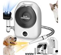 5-in-1 Dog Vacuum Grooming Kit, Low Noise Doggie Hair Blow Dryer, 2.5L Canister, Portable Pet Trimmers for Dogs, White