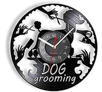 Dog Grooming Salon Sign Vinyl Record Wall Clock Poodle Puppy Pet Shop Decor Dog Baths Haircuts Nail Trimming Retro Wall Watch12 Inches (30 Cm)