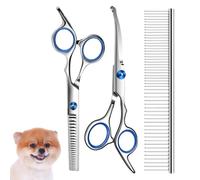 Dog Grooming Scissors, 3Pcs Dog Grooming Kit with Safety Round Tip, Professional Grooming Shears Set Hair Cutting Trimming Scissors with Steel Comb for Dogs Cats Pets