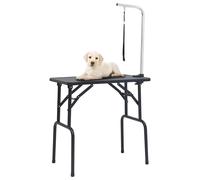 Dog Grooming Table Black 81x48.5x80cm Stainless Steel Arm Foldable w/ Loop Plus