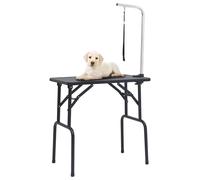 Dog Grooming Table Black Silver 81x48.5x80cm Stainless Steel Foldable Rubber Arm
