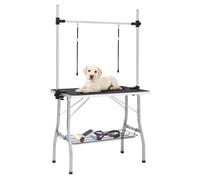 Dog Grooming Table Black/Silver 90x60x76cm Stainless Steel Foldable Arm w/2Loops