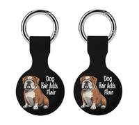Dog Hair Adds Flair English Bulldog Dog Funny GPS Cases Holder with Key Chain Ring Protective Cover Compatible with Airtag 2PCS