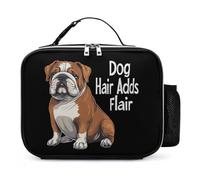 Dog Hair Adds Flair English Bulldog Dog Leather Lunch Bag with Buckled Handle Insulated Portable Meal Lunchbox for Work Travel