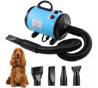 Dog Hair Dryer, 2800W Dog Blaster Dryer, Pet Grooming Hair Dryer, Stepless Speed Pet Dryer Blower with 4 Different Nozzles and Extendable Hose, Low Noise Professional Pet Hair Dryer for Dogs (Blue)