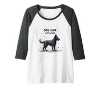 Dog Hair Everywhere: Whimsical Pet Lover Art Raglan Baseball Tee, Women, Dark Heather/White, XXL