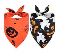 Dog Halloween Bandanas, 2Pcs Adjustable Triangle Dog Bandanas with Witch Pumpkin Pattern, Dog Halloween Costumes for Medium Large and Extra Large Dogs (Black&Orange)