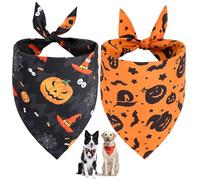 Dog Halloween Bandanas, 2Pcs Pet Triangle Scarf Dog Bandanas with Witch and Pumpkin Pattern, Dog Halloween Costumes for Medium, Large, and Extra Large Dogs (XL,Black&Pumpkin Orange)