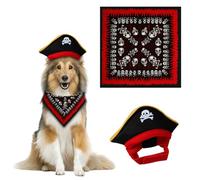 Dog Halloween Costume, 55cm x 55cm Bandana, 24-30cm Hat, Pirate Pet Outfit with Skull Print Hat and Bandana, Fancy Dress for Dogs, Halloween Party Costume for Small to Medium Dogs