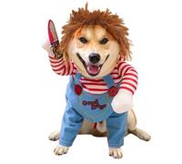 Dog Halloween Costume,Funny Chucky Dog Costume with Pet Wig,Cosplay Scary Outfit with Knife Clothes for Dogs (Large)