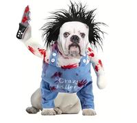 Dog Halloween Costume, Funny Chucky Dogs Costumes Outfit with Knife Wig, Dogpool Clothes Fancy Dress Cosplay for Pet Small Medium Large Cat & Doggy Puppy Sausage Pug French Bulldog(XL) Kaempe