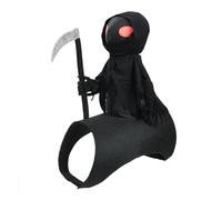 Dog Halloween Costume Grim Reaper Rider Doll with Hood | Adjustable Chest Strap for Small Medium Large Cats Dogs Polyester Lightweight and Breathable
