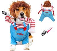 Dog Halloween Costumes Dog Wig Knife Funny Dog Clothes Chucky Doll Halloween Cosplay Costume