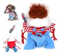 Dog Halloween Costumes, Halloween Chucky Pet Costume Outfit with Knife Wig, Funny Cat Costumes, Christmas Party Role Playing Dress Ups (L)