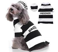 Dog Halloween Costumes Prisoner Prison Pooch Dog Clothes for Small Medium Dogs, Pet Prisoner Puppy Cat Outfit with Hat for Christmas Birthday Cosplay Party Photo Props Accessories