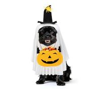 Dog Halloween Costumes with Pumpkin Pocket - Securely Fixed White Ghost Costume with Hook and Loop Tape, Funny Cape for Small Dogs Trick or Treat Cosplay Party