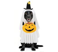 Dog Halloween Costumes with Pumpkin Pocket - Securely Fixed White Ghost Costume with Hook and Loop Tape, Funny Cape for Large Dogs Trick or Treat Cosplay Party