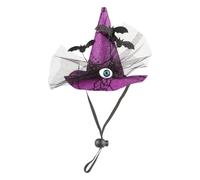 Dog Halloween Hat - Pet Witch Costume - Witch Headwear with Eyeball Bat Design Adjustable Strap for Indoor Thanksgiving Christmas Celebration Cosplay