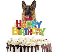 Dog Happy Birthday Cake Topper Puppy Pet Themed Bday Party Cake Decor German Shepherd Colorful Glitter Party Decoration Supplies (German Shepherd)