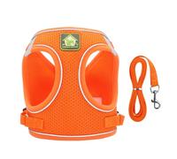 Dog Harness & 59" Leash Set - Popular Orange & Blue, S & M Sizes, No-Pull Design, Lightweight Mesh Fabric, Breathable & Reflective Trim for Night Safety (Orange, M(Chest:13.7"-15.7"Weight:6.6-9.9lb))