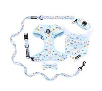 Dog Harness and Lead, Bow Tie Collar Set with Dog Poop Bag Holder and Bandanas, Escape Proof Adjustable Puppy Cat Vest with Soft Mesh Padded, Pet Supplies for Small Medium Dogs Kitten(Blue Beach, XS)