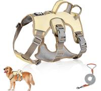 Dog Harness and Lead Set, No Pull Dog Harness with 1.5m Leather Dog Lead, Anti Escape Adjustable Pet Vest Harness, Reflective No-Choke Pet Harness for Walking, Training and Outdoor