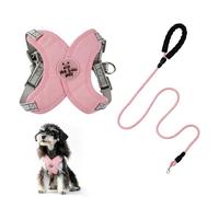 Dog Harness and Lead Sets, No Pull X-Frame Puppy Harness, Dog Harness Small Breed with Reflective Strips, 1.5m Pet Round Lead, Breathable Mesh Pet Vest for Walking Training Outing (Pink, S)