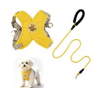 Dog Harness and Lead Sets, No Pull X-Frame Puppy Harness, Dog Harness Small Breed with Reflective Strips, 1.5m Pet Round Lead, Breathable Mesh Pet Vest for Walking Training Outing (Yellow, M)