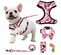 Dog Harness and Leash Set for Small Dogs, Adjustable Reflective No Pull Dog Vest Harness for Puppy with Bow-tie Collar, Leash and Poop Bag (S, Pink Camouflage)