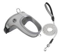 Dog Harness and Leash Set, No Pull Saddle Style Pet Harness, Breathable Mesh Adjustable Reflective Dog Vest for Dogs and Cat Medium Small Harness 2 D-Rings, Grey, XS