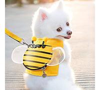 Dog Harness and Leash Set, PTN New Soft Mesh Nylon Vest, Little Honey Shape, Small Backpack with Zipper, Yellow Cute Vest Tow Rope for Small Medium Dog M (6kg-9kg)