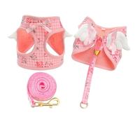 Dog Harness and Leash Set with Angle Wings,Pet Adjustable Mesh Vest Harness with Wings and Bow for Small Medium Dogs Cats_M(Pink Flower)