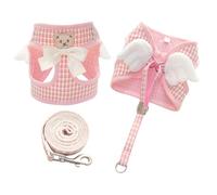 Dog Harness and Leash Set with Angle Wings,Pet Adjustable Mesh Vest Harness with Wings and Bow for Small Medium Dogs Cats_S(Pink Small Grid)